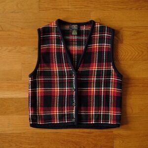 Charter Club Classic Knit Tartan Plaid Sweater Vest Size Small Boho Cottage Prep